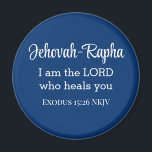 Imã Eu sou o Senhor que te cura Bíblia Verso Azul<br><div class="desc">Este belo ímã apresenta um dos nomes de Deus e um poderoso verso bíblia do livro de Êxodo onde Deus declara que Ele é o nosso curandeiro.</div>
