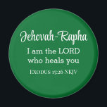 Imã Eu sou o Senhor que te cura Bíblia Verso Verde<br><div class="desc">Este belo ímã apresenta um dos nomes de Deus e um poderoso verso bíblia do livro de Êxodo onde Deus declara que Ele é o nosso curandeiro.</div>