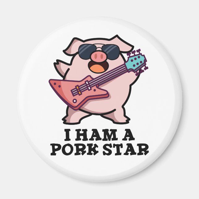 Imã Eu Sou Um Porco Star Funny Rock Star Pig Pun (Frente)