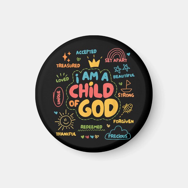 Imã Eu sou uma Criança de Deus Fé Cristã Retro Jesus (Frente)