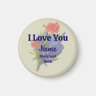 Imã Eu Te Amo Buquê Flor Íris Azul Personalizado