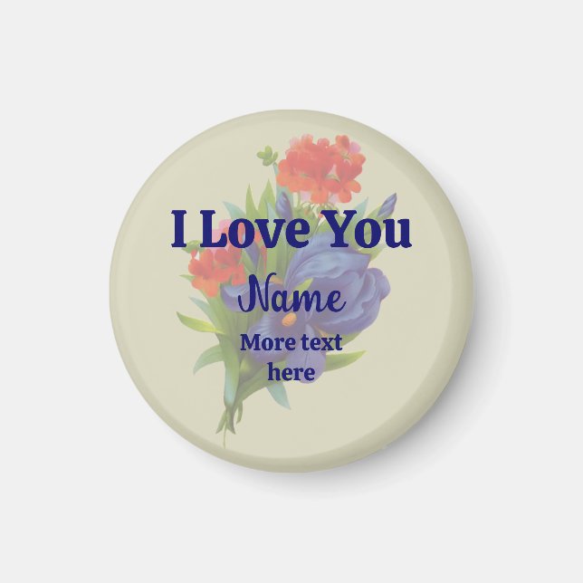Imã Eu Te Amo Buquê Flor Íris Azul Personalizado (Frente)