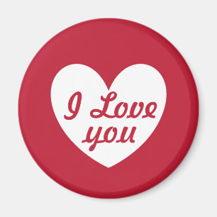 Imã "Eu te amo" coração branco no vermelho