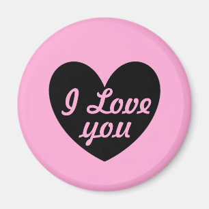 Imã "Eu te amo" Coração preta a rosa-rosa-algodão d