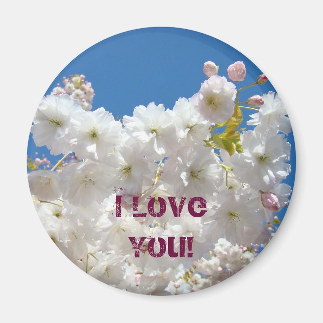 Imã Eu Te Amo! ímã presente Flores de Cerejeira Rosa (Frente)