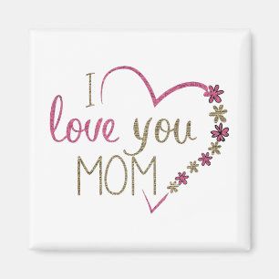 Imã Eu Te Amo Mãe Coração Glitter