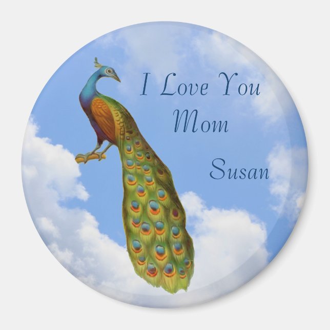 Imã Eu Te Amo Mãe Peacock Magnet Personalizável (Frente)