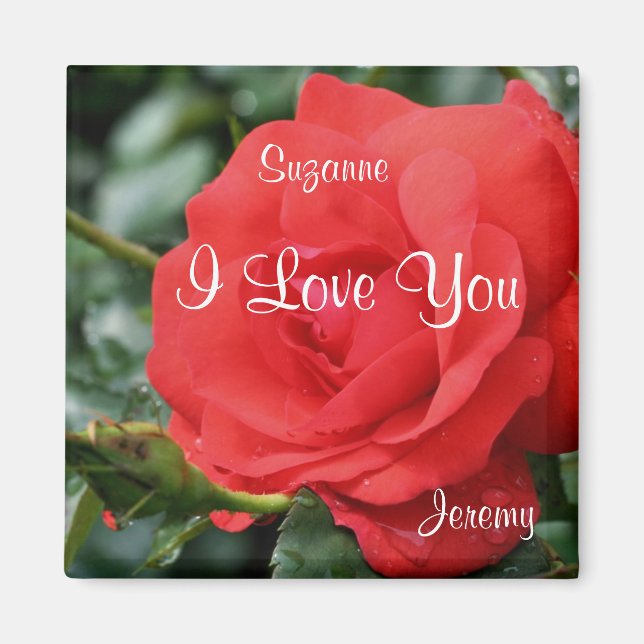 Imã Eu Te Amo Rosa vermelha Flor Personalizado (Frente)
