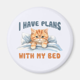 Imã Eu tenho planos com minha cama - Gato Laranja Louc