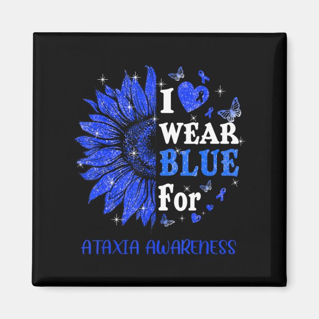 Imã Eu visto Blue Twinkle Heart Sunflower Ataxia Aware (Frente)