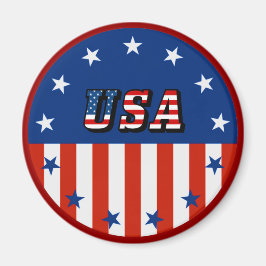 Imã EUA - Bandeira Americana e Estrelas no Íman Círcul