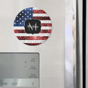 Imã EUA bandeira vermelho azul brilha brilho monograma