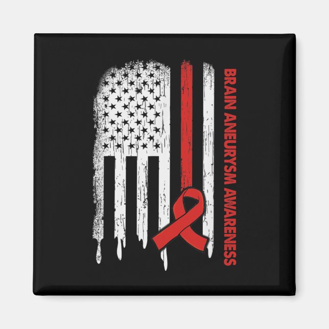 Imã EUA Flag Burgundy Ribbon Brain Aneurysm Sensibiliz (Frente)