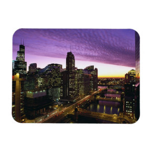 Ímã EUA, IL, Chicago. Horizonte e rio de Chicago