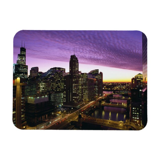 Ímã EUA, IL, Chicago. Horizonte e rio de Chicago (Horizontal)