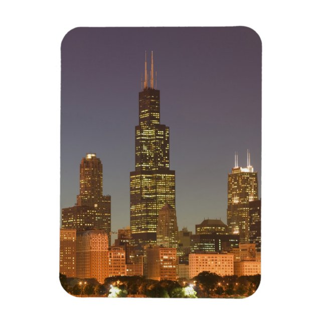 Ímã EUA, Illinois, Chicago: Skyline da Cidade / Noite (Vertical)
