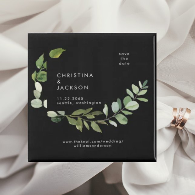 Imã Eucalyptus B/W Quadrado de Casamento Save the Date (Criador carregado)