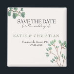 Imã Eucalyptus Wedding Magnet<br><div class="desc">Um casamento simplista salve o ímã da data, para que os seus convidados possam ser lembrados da data, todos os dias! Este design apresenta uma aquarela feita à mão pintada de eucalipto (pintada por mim!). Clique para editar para personalizar este design com sua foto e detalhes.</div>
