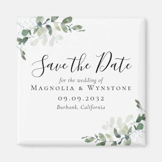 Imã Eucalyptus Wedding Save The Date Square (Frente)