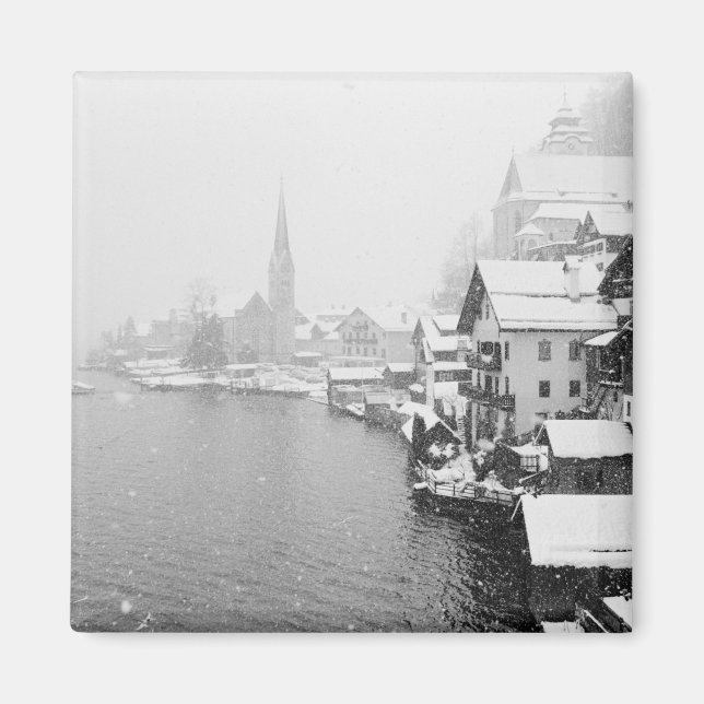 Imã Europa, Áustria, Hallstat. Vista da cidade na neve (Frente)