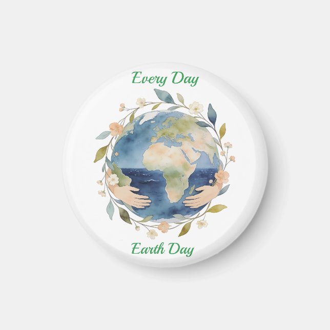 Imã Every Day Earth Day Floral Globe With Hands (Frente)