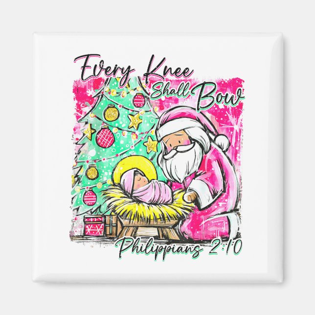 Imã Every Knee Shall Bow Santa Christmas Nativity Scen (Frente)