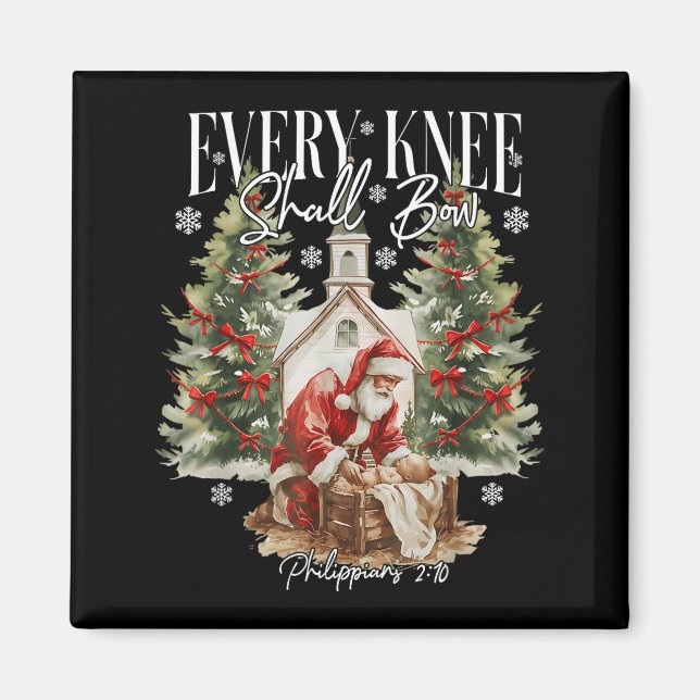 Imã Every Knee Shall Bow Santa Christmas Nativity Scen (Frente)