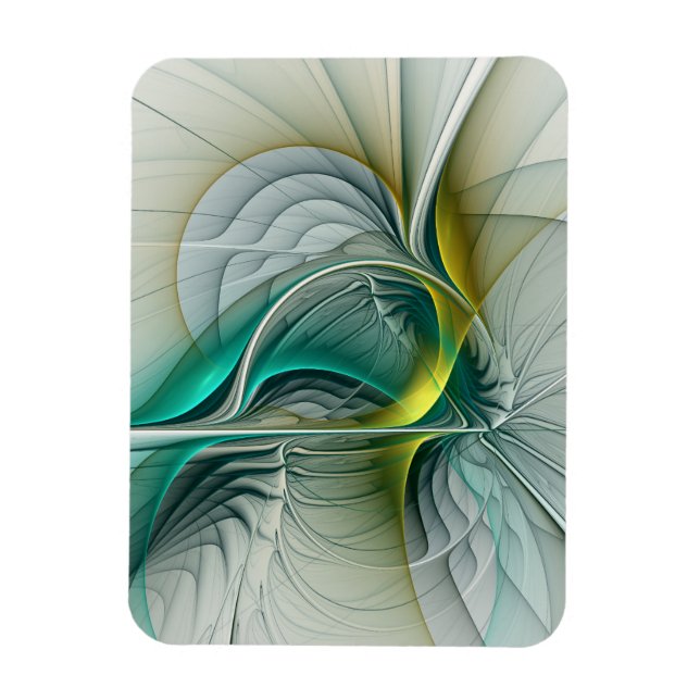 Ímã Evolução Fractal, Arte Abstrata Turquesa Dourada (Vertical)