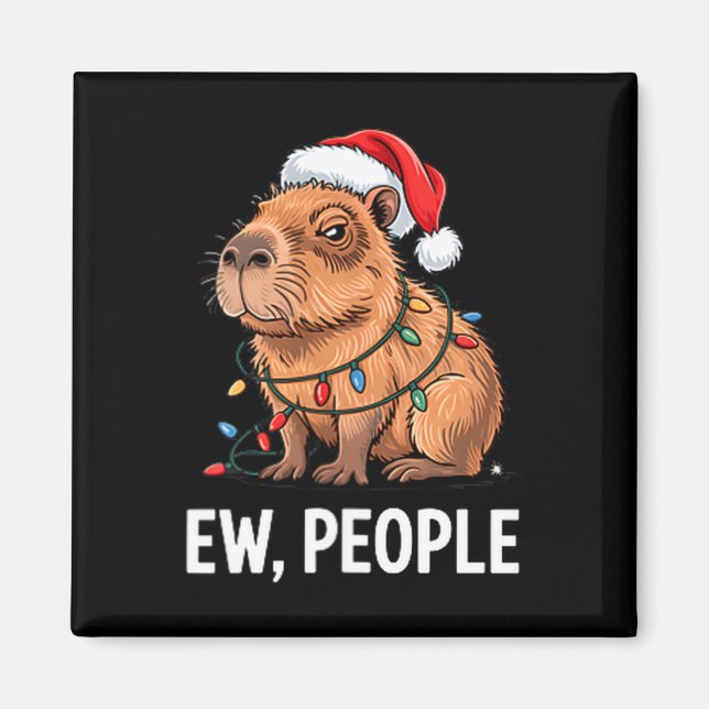 Imã Ew People Capybara Christmas Lights Funny Introver (Frente)