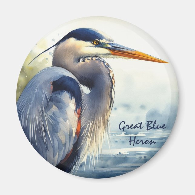Imã Excelente Blue Heron Wildlife Wetlands Bird Art Na (Frente)