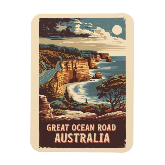 Ímã Excelente Ocean Road Austrália Ilustração Viagem A (Vertical)