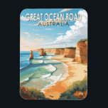 Ímã Excelente Ocean Road Austrália Viagem Art Vintage<br><div class="desc">Excelente de arte do vetor rodoviário do oceano design. A Excelente Ocean Road é um troço do Patrimônio Nacional australiano ao longo da costa sudeste da Austrália entre as cidades vitorianas de Torquay e Allansford.</div>