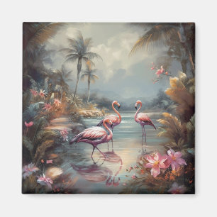 Imã Exótico Flamingo Rosa Antigo Lago Tropical