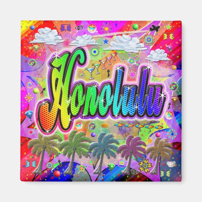 Imã Expresso Vista de Honolulu Magnet (Frente)