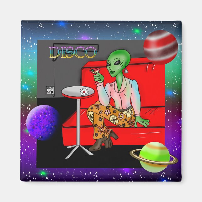 Imã Extraterrestre Retro dos Anos 70 em Lounge de Disc (Frente)