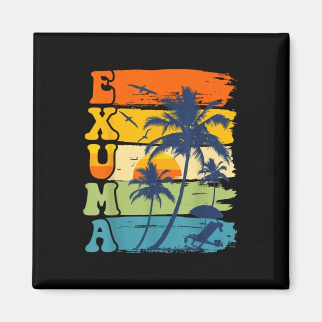 Imã Exuma Bahamas Retro Palm Tree Beach Vacatio Summer (Frente)