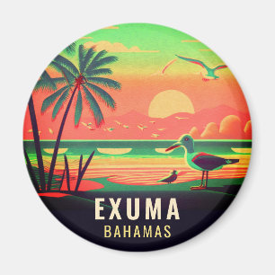 Imã Exuma Bahamas Retro Sunset Seagull Souvenir 1950