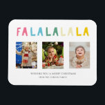 Ímã Fa La La Christmas Cute Pastel 3 Photo Collage<br><div class="desc">Cartão magnético magnético de Natal bonito e colorido com texto que diz "Fa la la la la". Apresenta 3 fotos. Um cartão de saudação de Natal de cor doce e doce.</div>