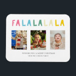 Ímã Fa La La Christmas Cute Pastel 3 Photo Collage<br><div class="desc">Cartão magnético magnético de Natal bonito e colorido com texto que diz "Fa la la la la". Apresenta 3 fotos. Um cartão de saudação de Natal de cor doce e doce.</div>