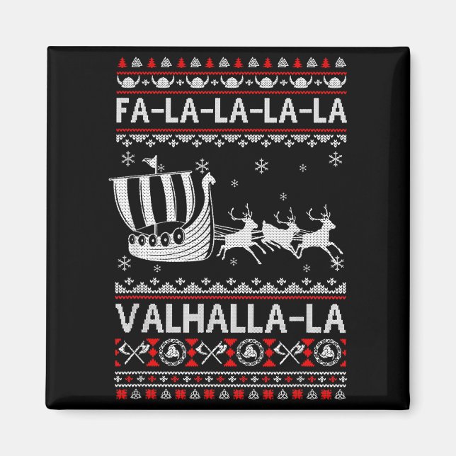Imã Fa La La Valhalla Navio Viking Natal Xmas Suéter F (Frente)