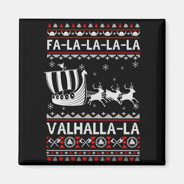 Imã Fa La La Valhalla Viking Ship Christmas Xmas Ugly  (Frente)