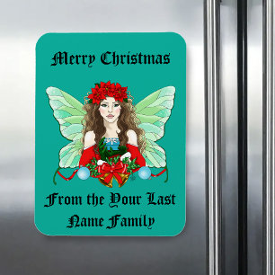 Ímã Fada de Natal Fantasia Azevinho Sininhos Poinsetti