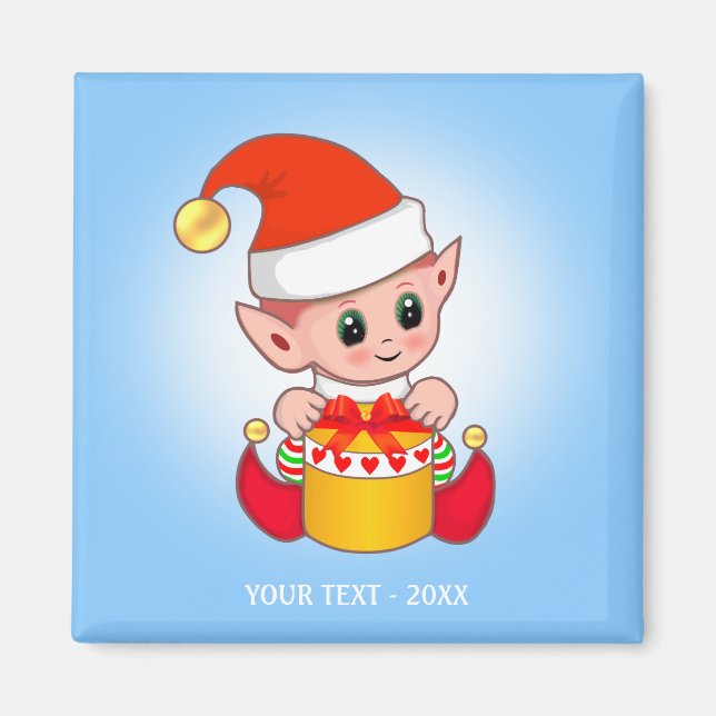 Imã Fada de Natal Fofo & Seu Texto em Azul Claro (Frente)