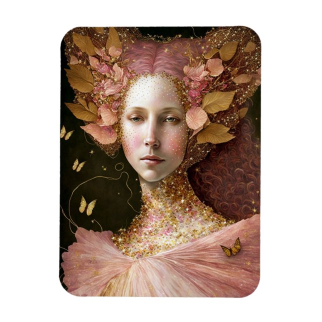 Ímã Fada Dourada rosa Fada Fae Fantasy Art (Vertical)