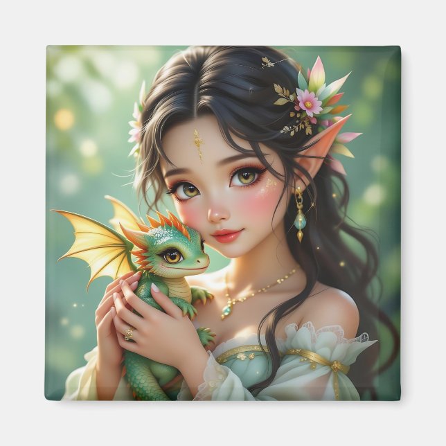 Imã Fada Elven Bonita & Dragão Etéreo   (Frente)