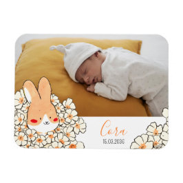 Ímã Faire-part naissance magnet Lapin et fleurs