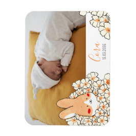 Ímã Faire-part naissance magnet Lapin et fleurs
