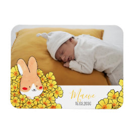 Ímã Faire-part naissance magnet Lapin et fleurs