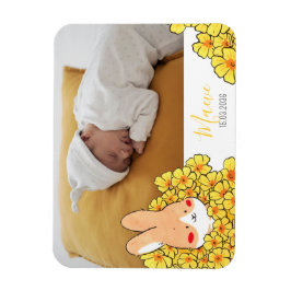 Ímã Faire-part naissance magnet Lapin et fleurs