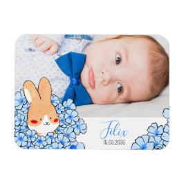 Ímã Faire-part naissance magnet Lapin et fleurs